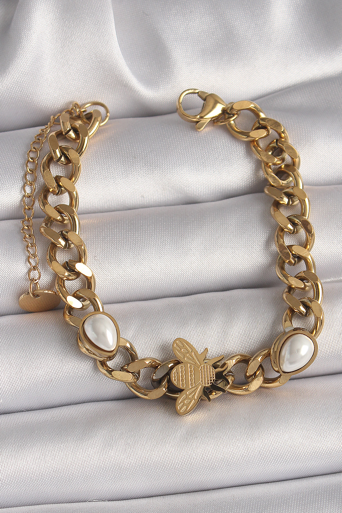 316L%20Çelik%20Gold%20Renk%20Kalın%20Zincir%20Model%20Arı%20Figür%20Damla%20İnci%20Detay%20Kadın%20Bileklik