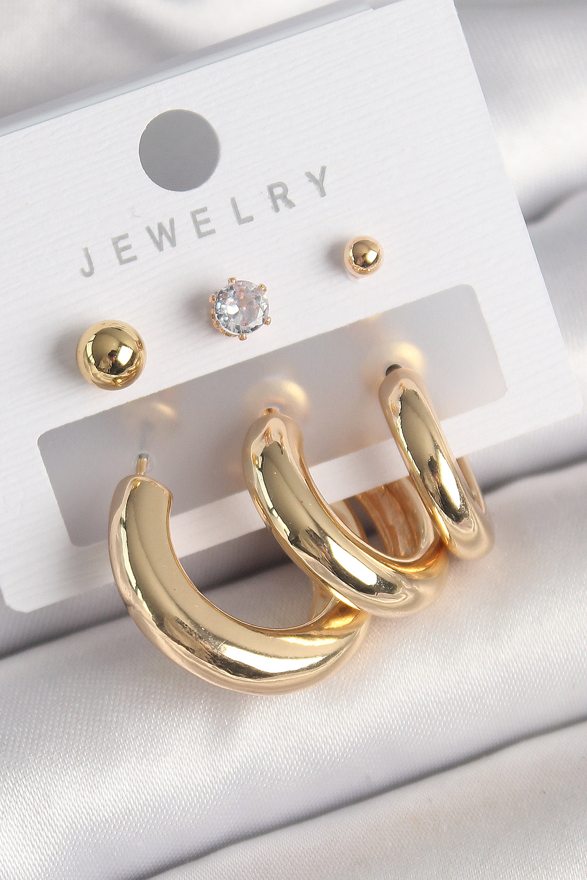 Pirinç%20Gold%20Renk%20Halka%20Model%20Zirkon%20Taşlı%20Topçuk%20Detay%20Kadın%20Küpe