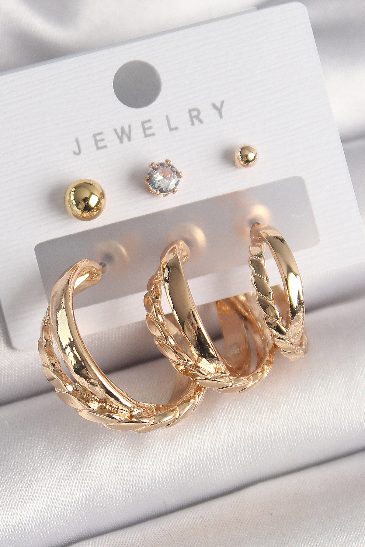 Pirinç%20Gold%20Renk%203’Lü%20Halka%20Model%20Zirkon%20Taş%20Topçuk%20Model%20Kadın%20Küpe%20Seti