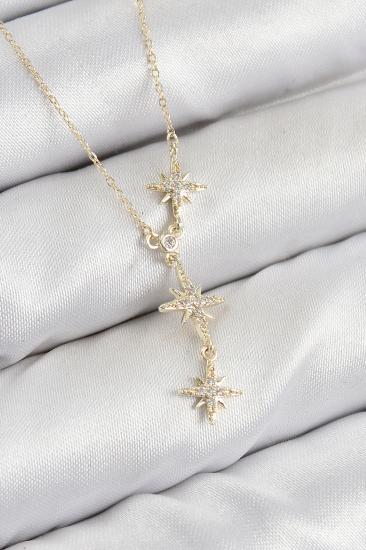 Pirinç Zirkon Taşlı Kutup Yıldızı Model Gold Renk Kadın Kolye