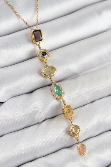 Pirinç Renkli Zirkon Taşlı Model Gold Renk Kadın Y Kolye