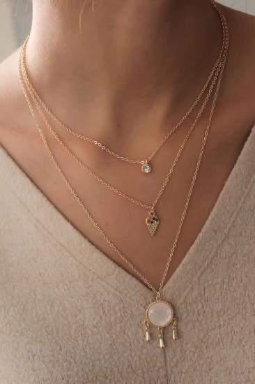 Gold Renk Zirkon Taş Detay 3’lü Kadın Kolye