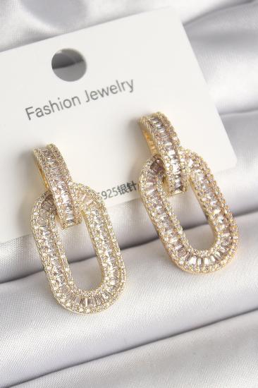 Pirinç Gold Renk Zirkon Taşlı Halka Model VIP Seri Kadın Küpe