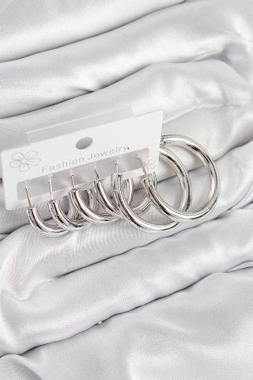 Pirinç Halka Model Gümüş Renk Kadın Set Küpe