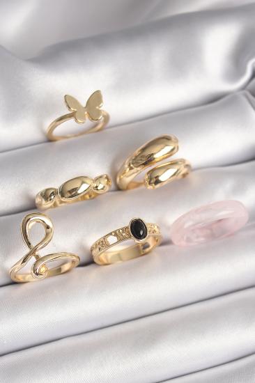 Pirinç Gold Renk Kelebek Figür Sarmal Model 6’Lı Kadın Yüzük Seti